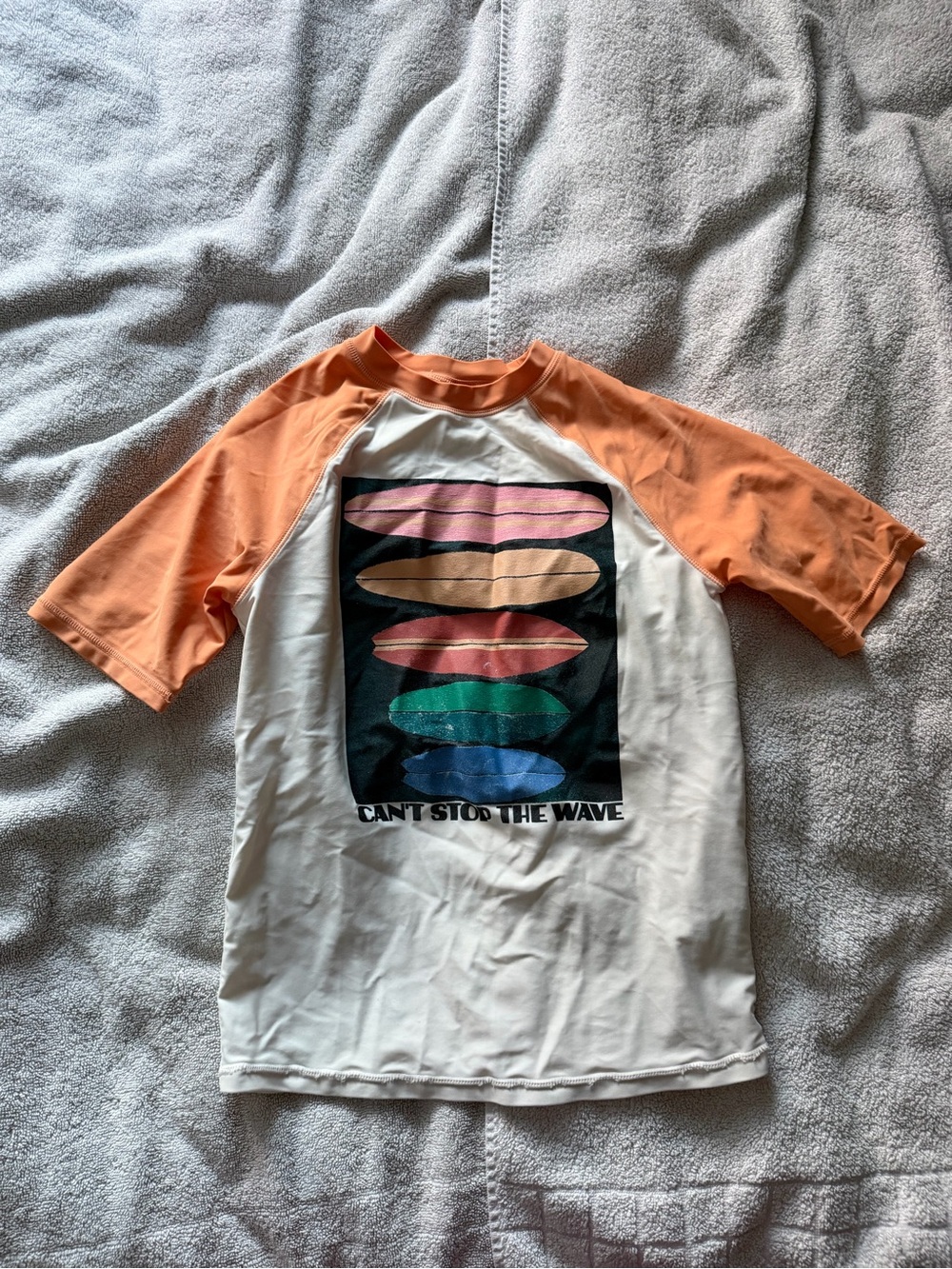 Old Navy Orange-Sleeve Surfboard Graphic Raglan Rashguard Tee